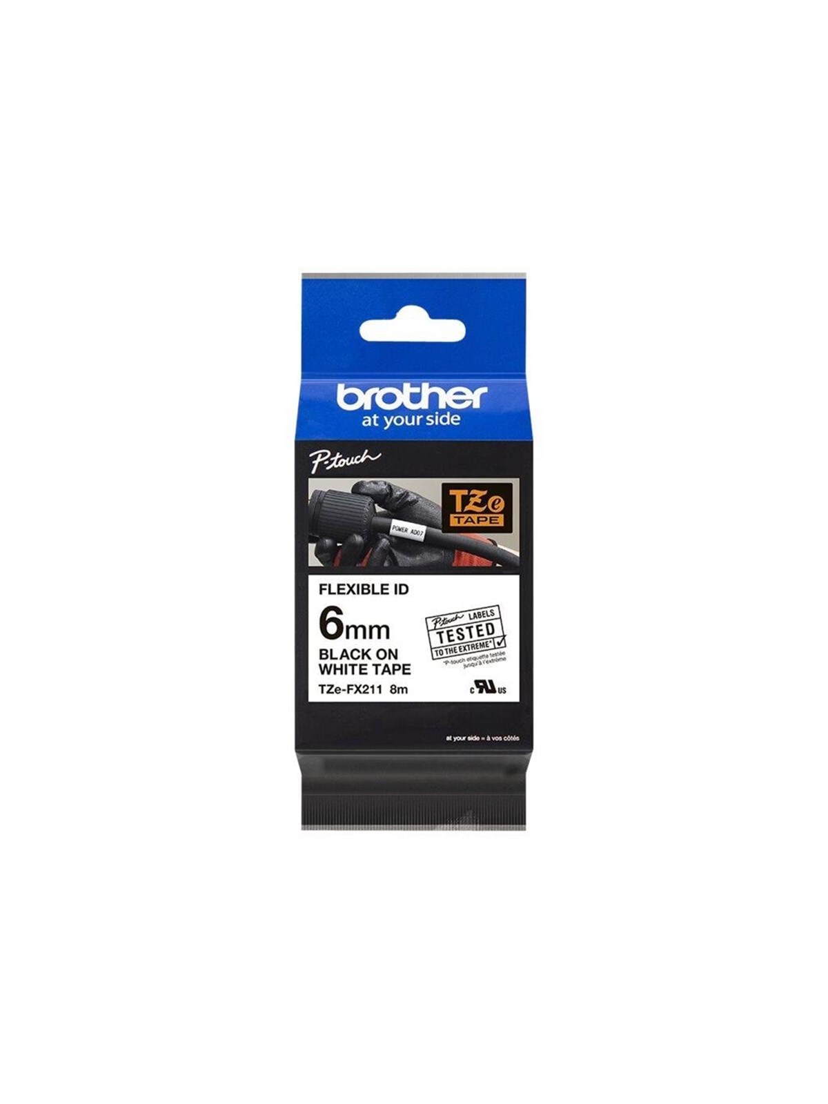 Brother TZEFX211 - Black On White - Roll (0.6 cm x 8 m), Fotopapir