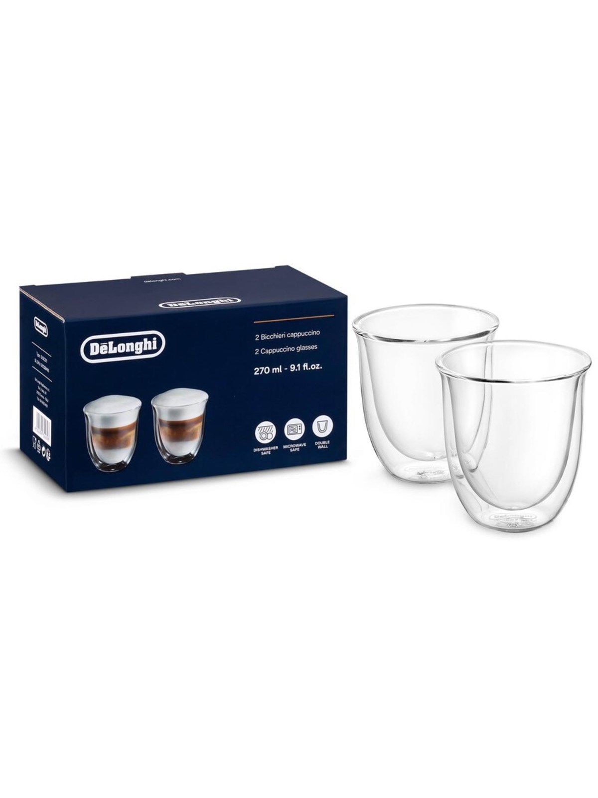 DeLonghi Cappuccino Glas 2 x 270 ml, Kaffemaskine