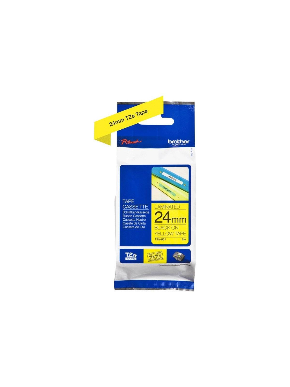 Brother TZE651 / TZe-651 Black on Yellow Ribbon (24mm x 8m), Fotopapir