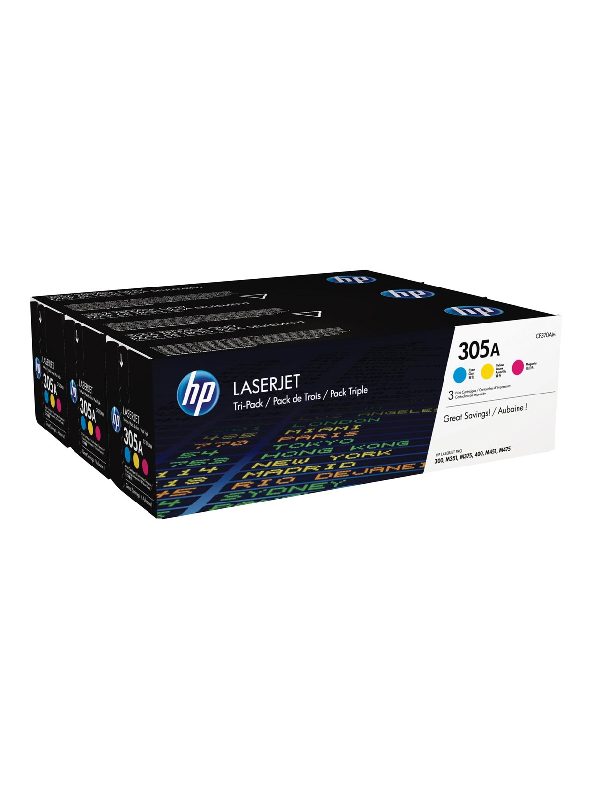 HP 305A / CF370AM 3-Pack - Lasertoner Cyan, Printerpatron Og Toner