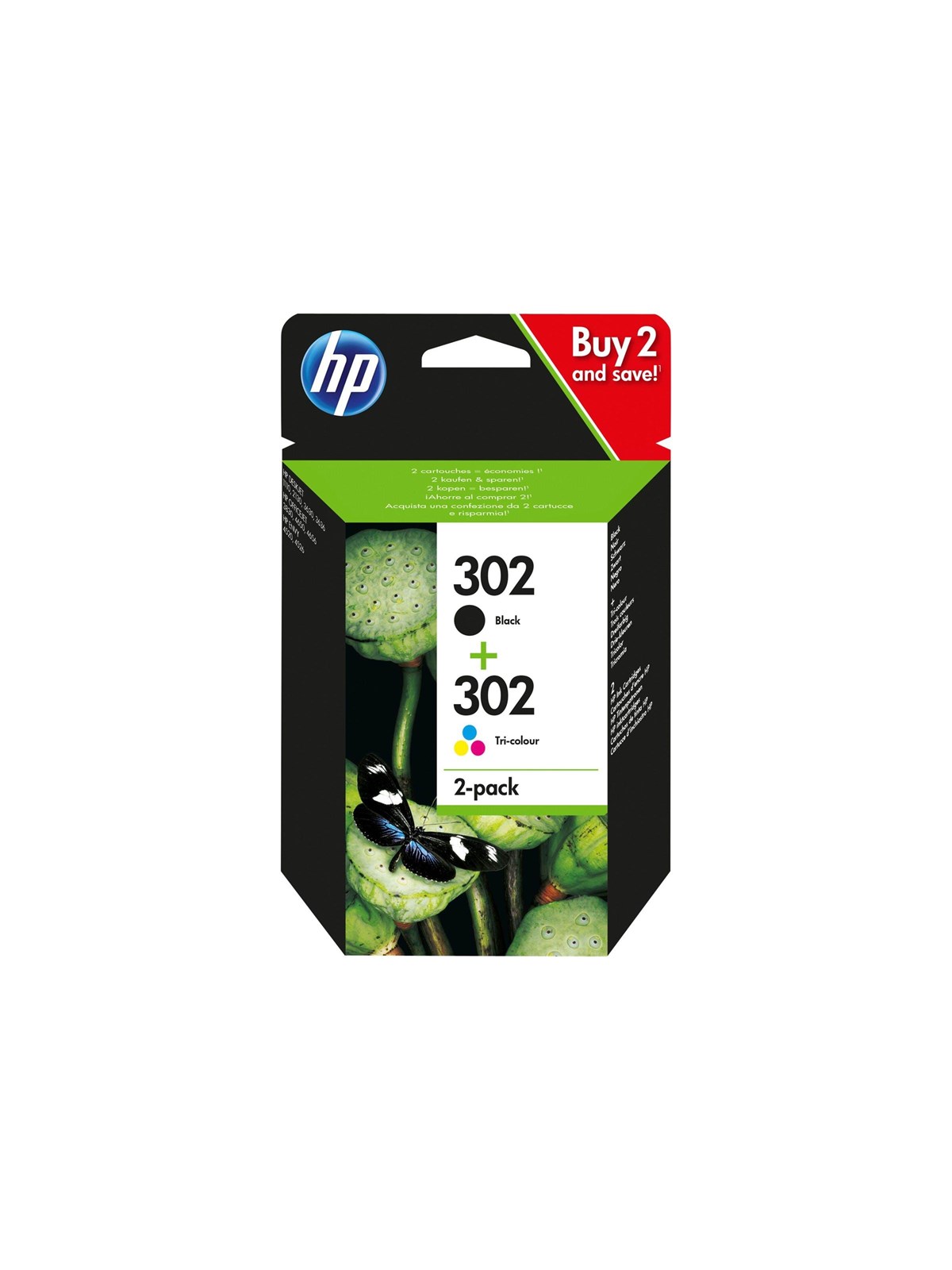 HP 302 / X4D37æ 2-Pack Black and Color Ink, Printerpatron Og Toner