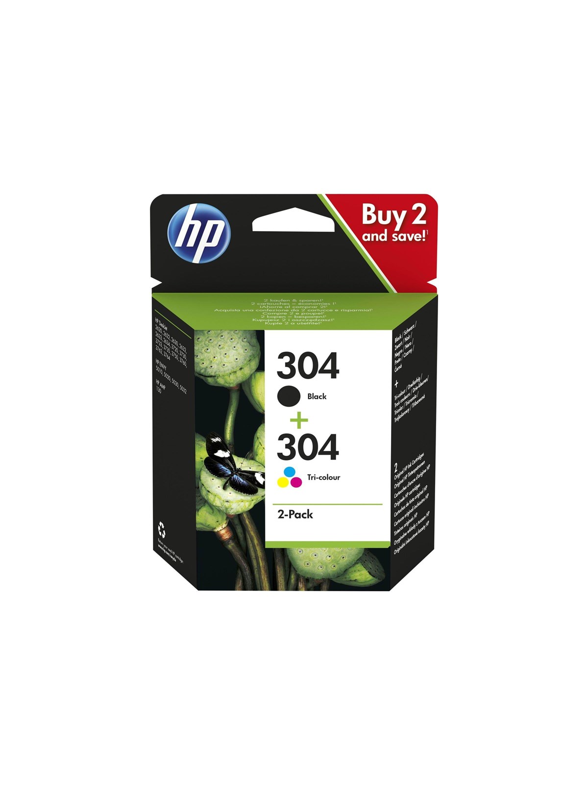 HP 304 / 3JB05æ 2-Pack Black and Color Ink, Printerpatron Og Toner