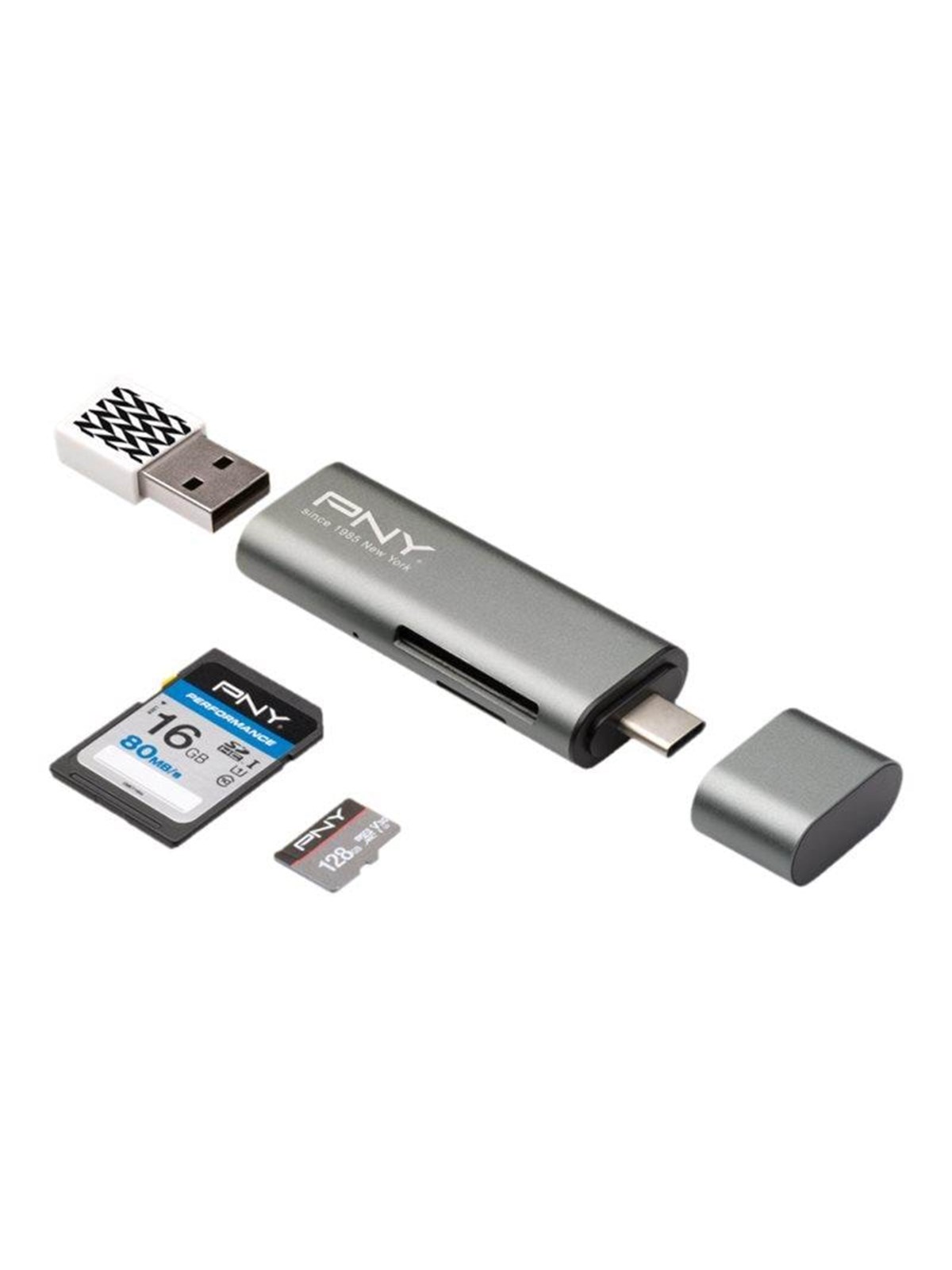 PNY USB-C CARD READER + USB-A ADAP ACCS, Kortlæser