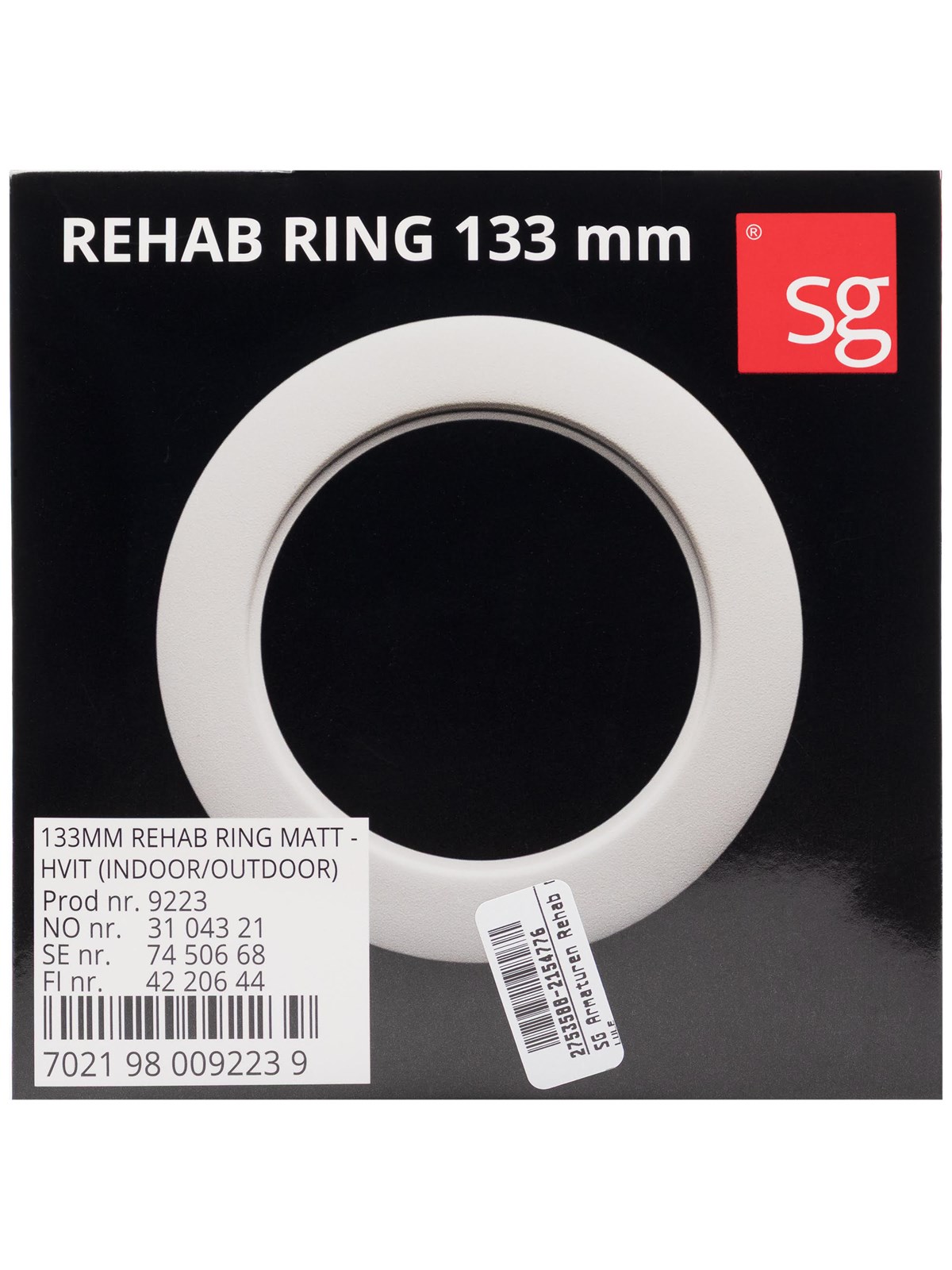 SG Armaturen Rehab Ring 133mm Mat-Hvid, Lampe