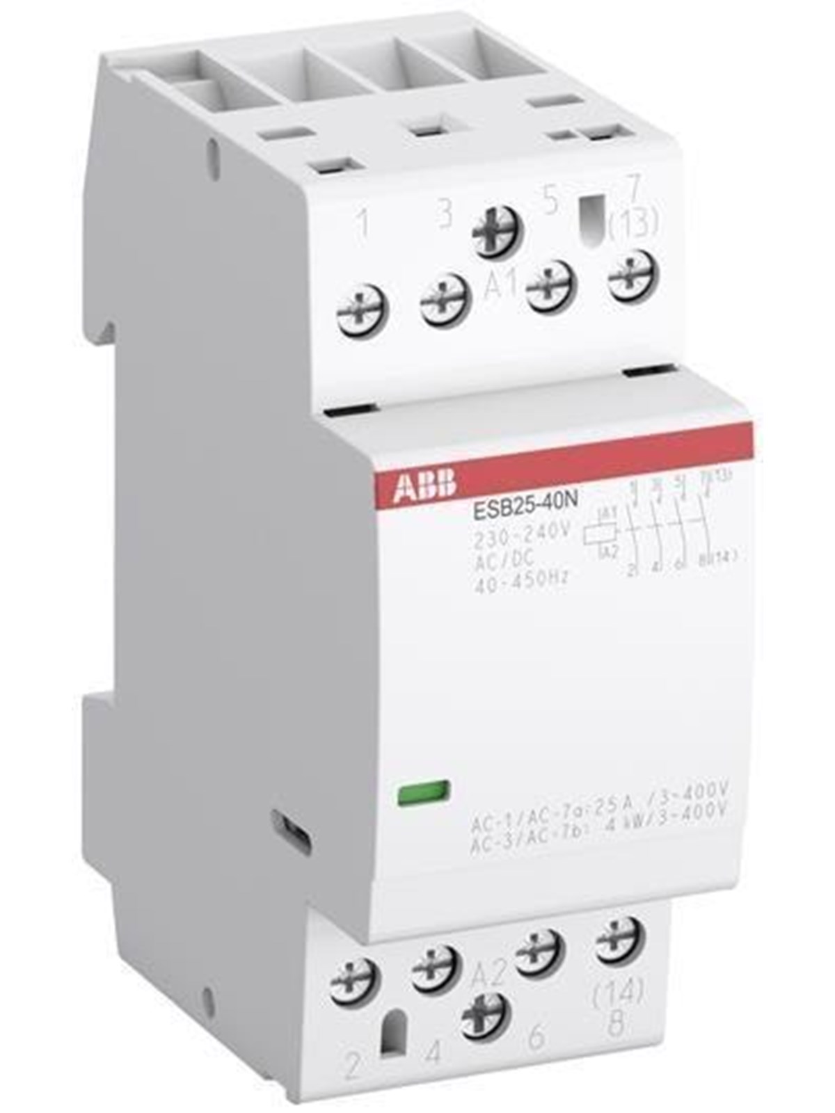 ABB Installationskontaktor 4-polet 4NO, AC-1 25A ved 55 grader, 400V AC, styrespænding 230...240V AC/DC