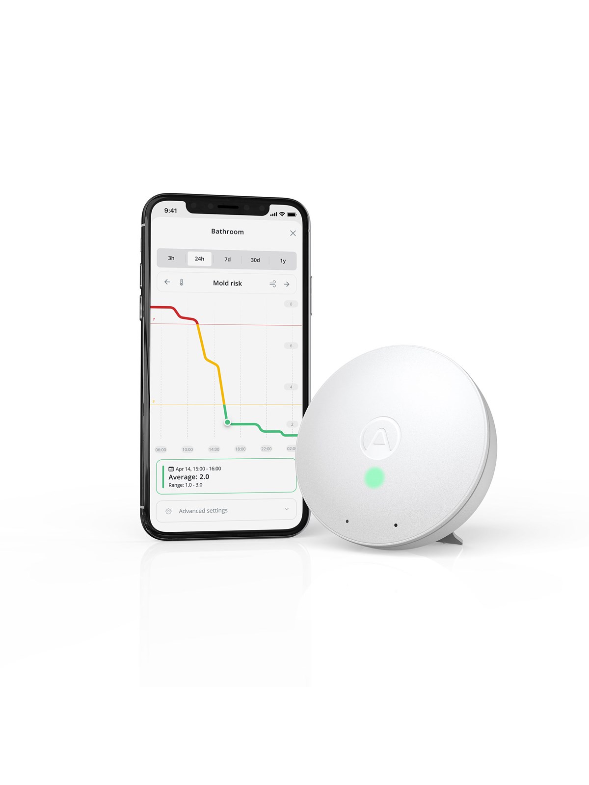 Airthings Wave Mini - en kompakt og alsidig enhed til overvågning af luftkvalitet med risikoindikator for skimmelsvamp