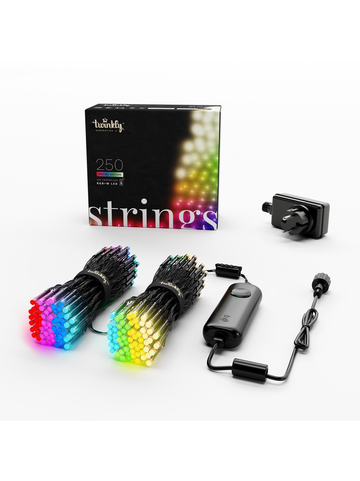 Twinkly Strings - 250 App-Controlled RGB + Warm White LEDs. 20 Meters. Black Wire.