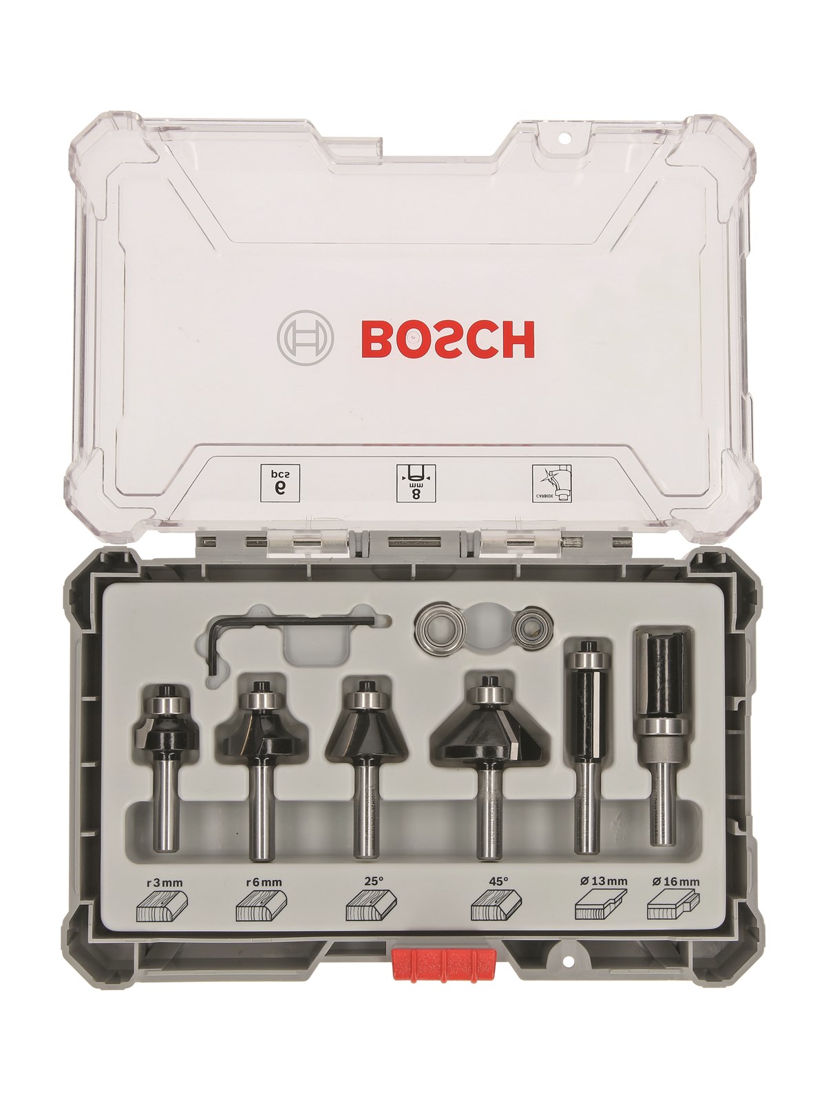 Bosch Bitsæt til fræsejern, 6 dele, Trim&Edging, skaft på 8 mm, Værktøj