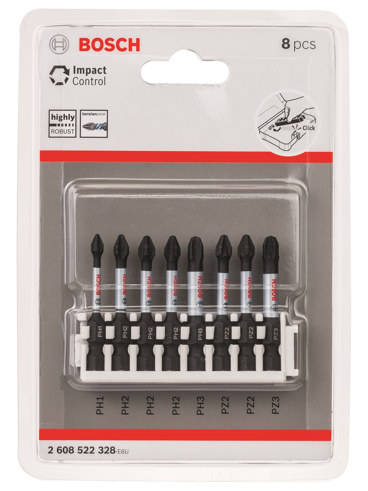 Bosch Impact Control-skruetrækker bitsæt, 8 dele, 1xPH1;3xPH2;1xPH3;2xPZ2;1xPZ3