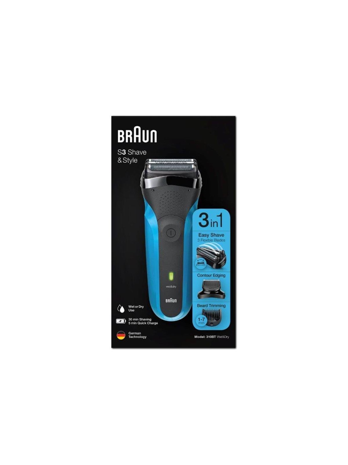 Braun Barbermaskine S3 Shave&Style 310BT Blue, Barbermaskine