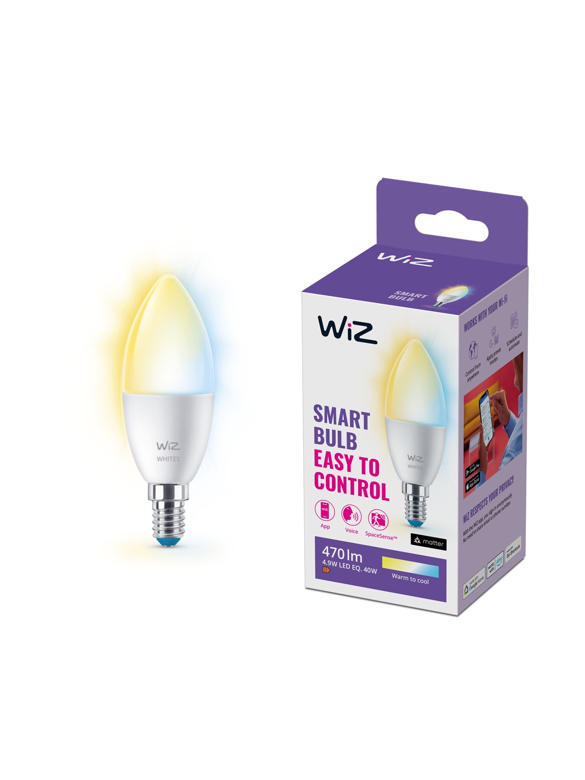 WiZ Tunable C37 E14 Smart Kertepære - Dæmpbart varmt til koldt hvidt LED-lys