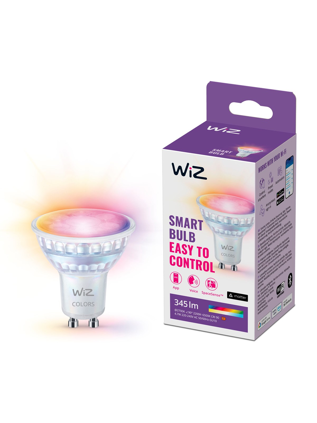 WiZ Full Color GU10 Smart Spotpære - RGB/16 millioner farver + dæmpbart hvidt LED-lys