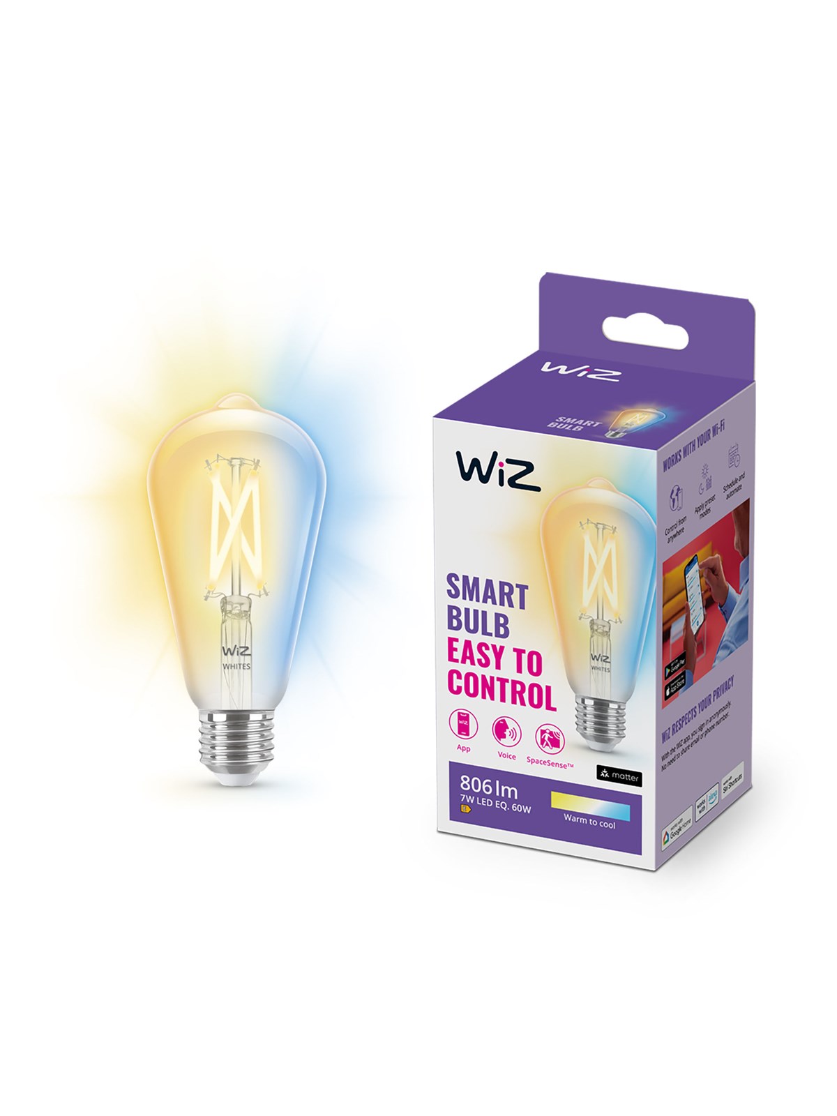 WiZ Tunable ST64 E27 Smart Filamentpære - Dæmpbart varmt til koldt hvidt LED-lys