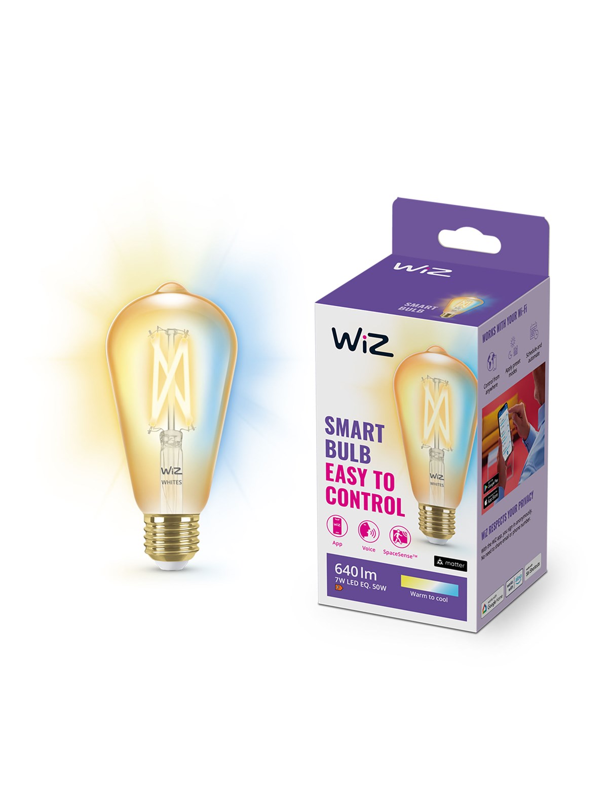 WiZ Tunable ST64 E27 Amber Smart Filamentpære - Dæmpbart varmt til koldt hvidt LED-lys