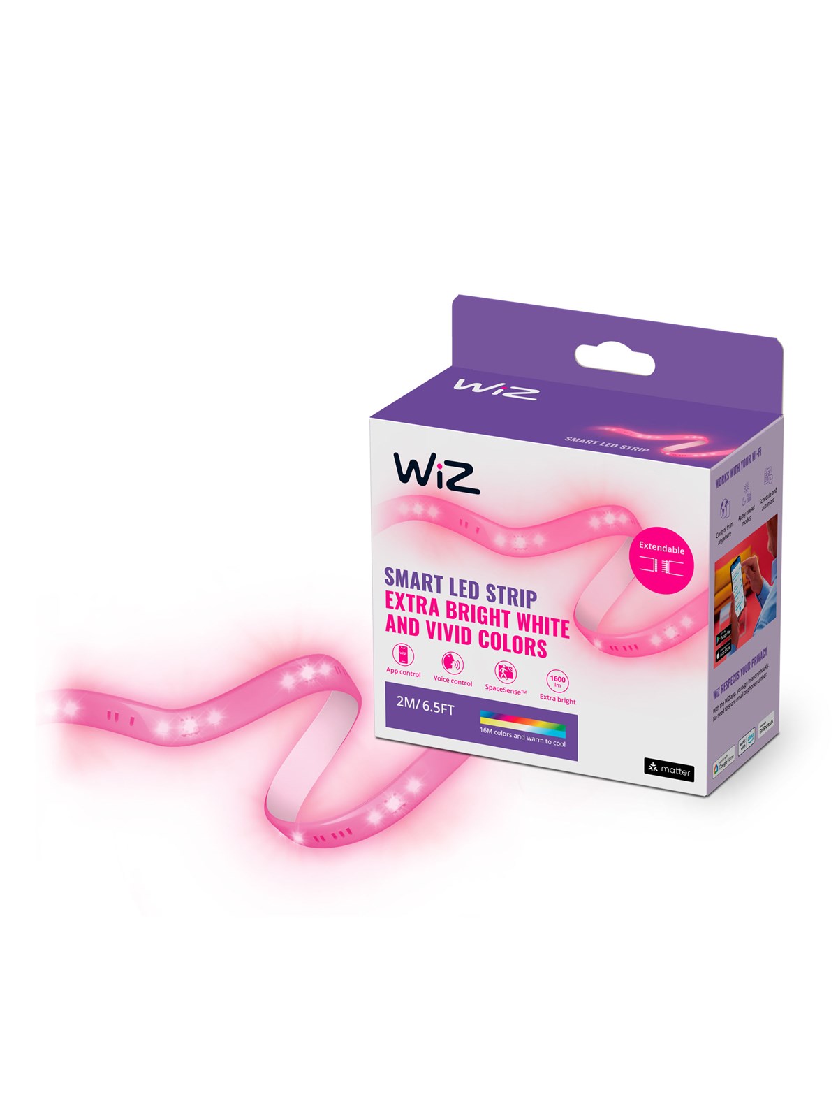 WiZ Smart LED strip startsæt, 2m, dæmpbar, RGB og Justerbart hvidt lys, Smart Home