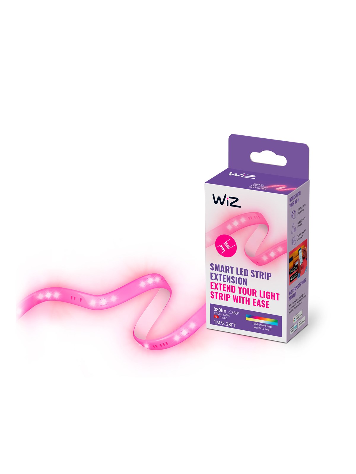WiZ Smart LED strip forlænger, 1 m, dæmpbar, RGB og Justerbart hvidt lys