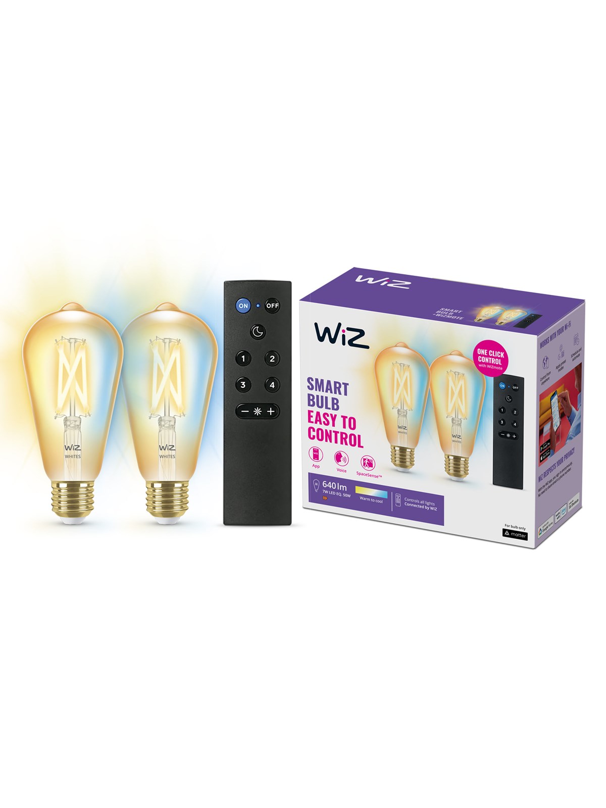 WiZ Tunable ST64 E27 Amber Smart Filamentpære 2-pak med mote- Dæmpbart varmt til koldt hvidt LED-lys