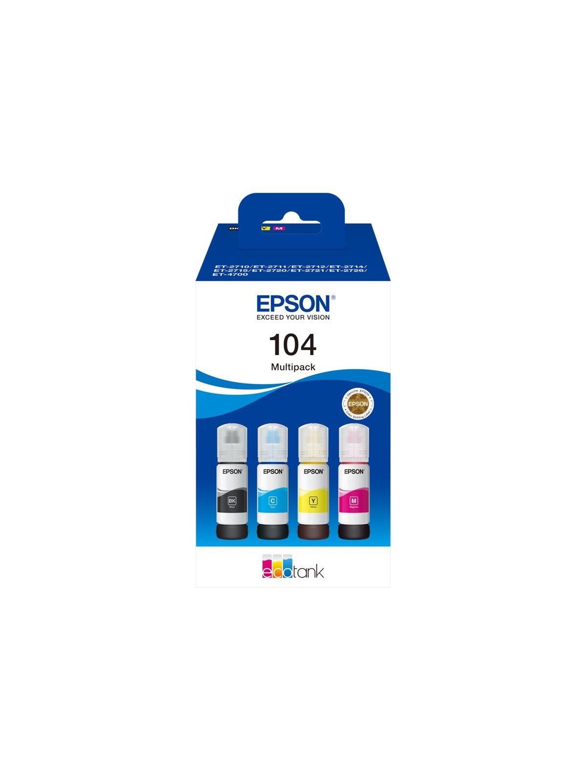 Epson EcoTank 104 - 4-Pack (Yellow Cyan Magenta Black) Ink, Printerpatron Og Toner