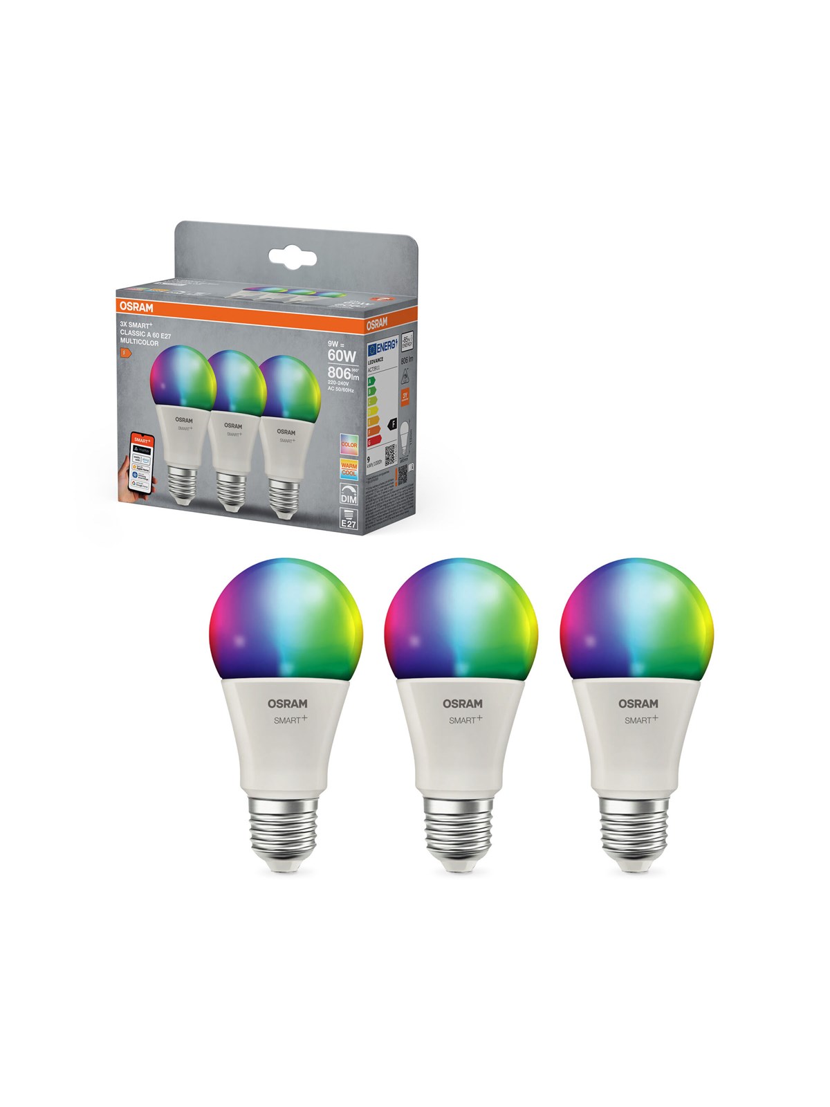 Osram SMART + MATTER standard 9W/RGBW (60W) mat E27 3-pak, Smart Home