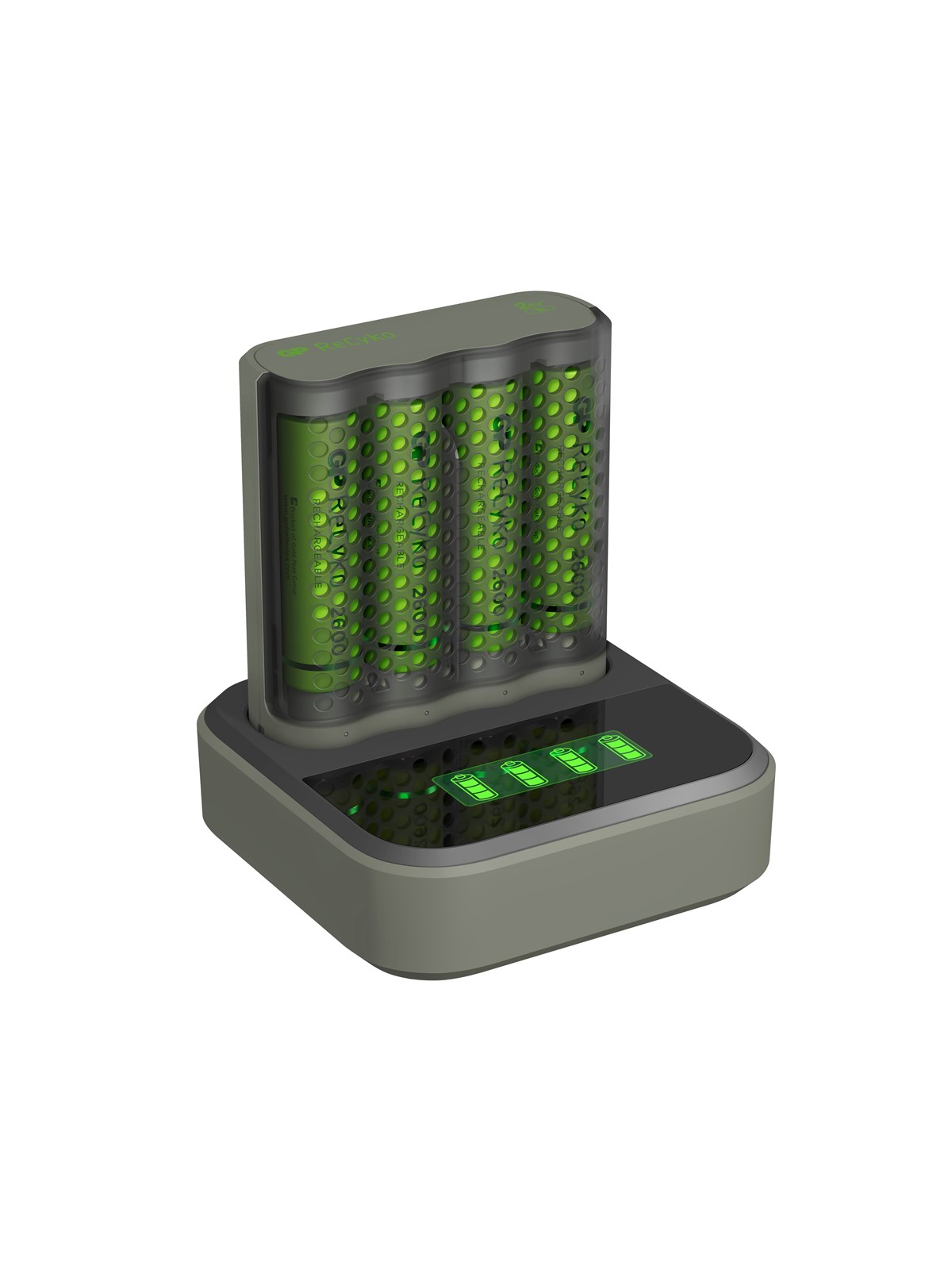 GP ReCyko Speed-oplader M451 (USB) med ladestation D451, inkl. 4 stk. å 2600 mAh NiMH batterier