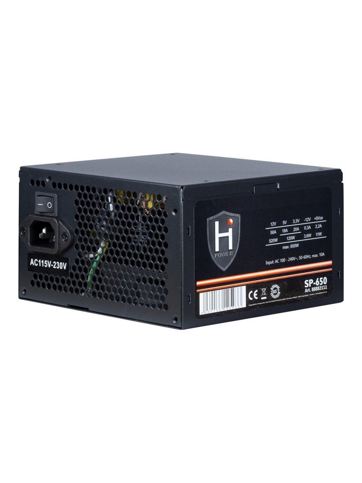 Inter-Tech HiPower SP-650 Strømforsyning - 650 Watt - 120 mm - ATX 2.4 - 80 Plus