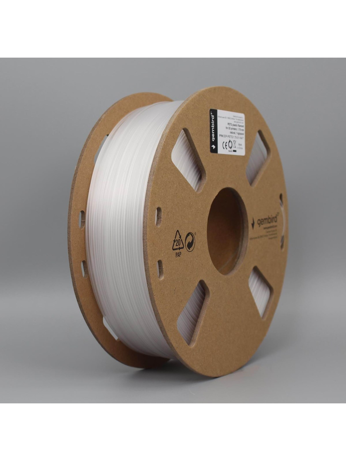 Gembird PETG (PET, PETT) filament - Naturfarvet - 1.75mm ø - 1 kg