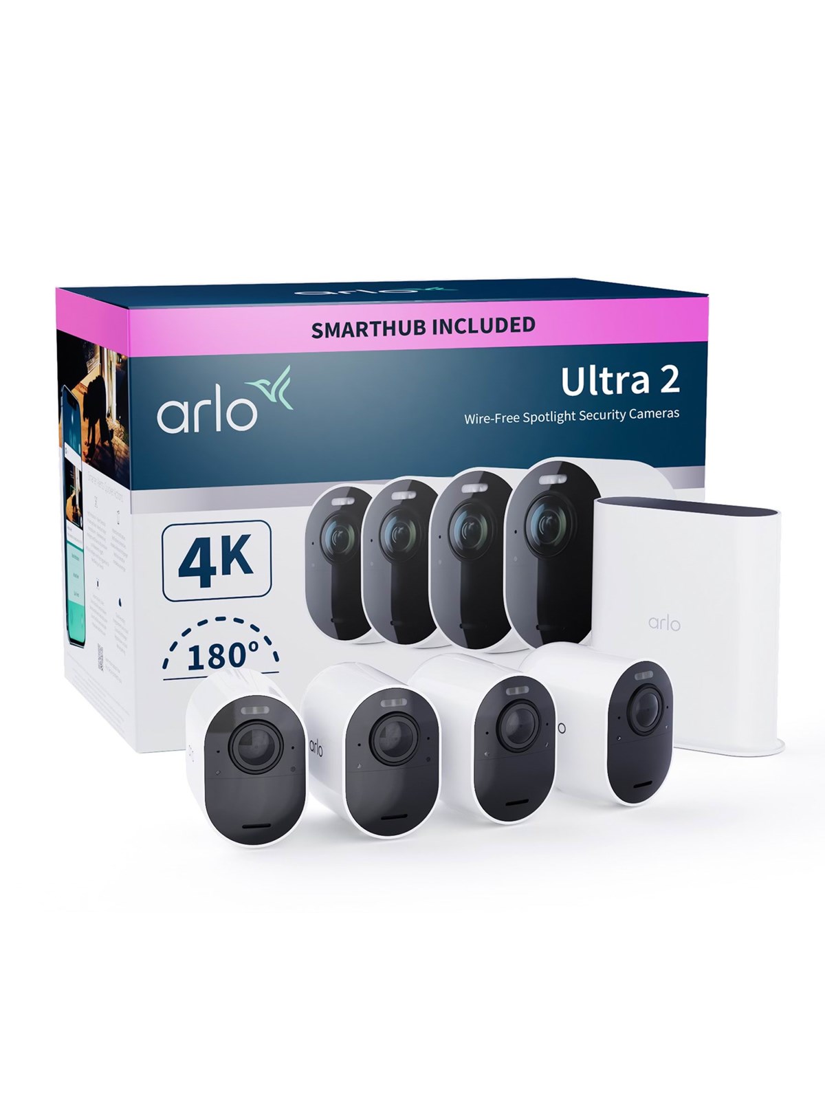 Arlo Ultra 2 4K UHD trådløst sikkerhedskamerasystem - 4 kamerær, Smart Home