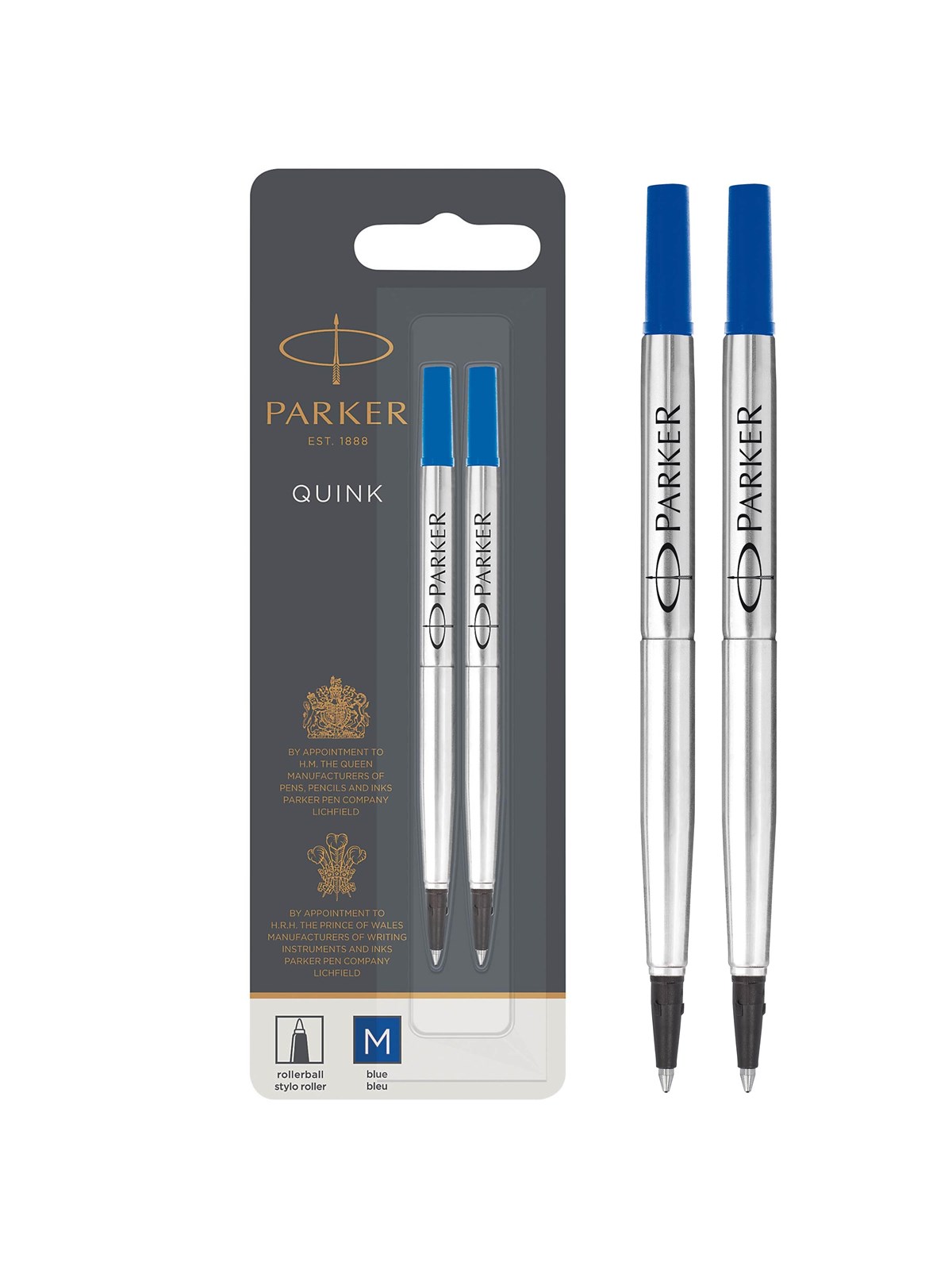 Parker PARKER rollerball refill, medium, blå, 2 stk., Tegneværktøj