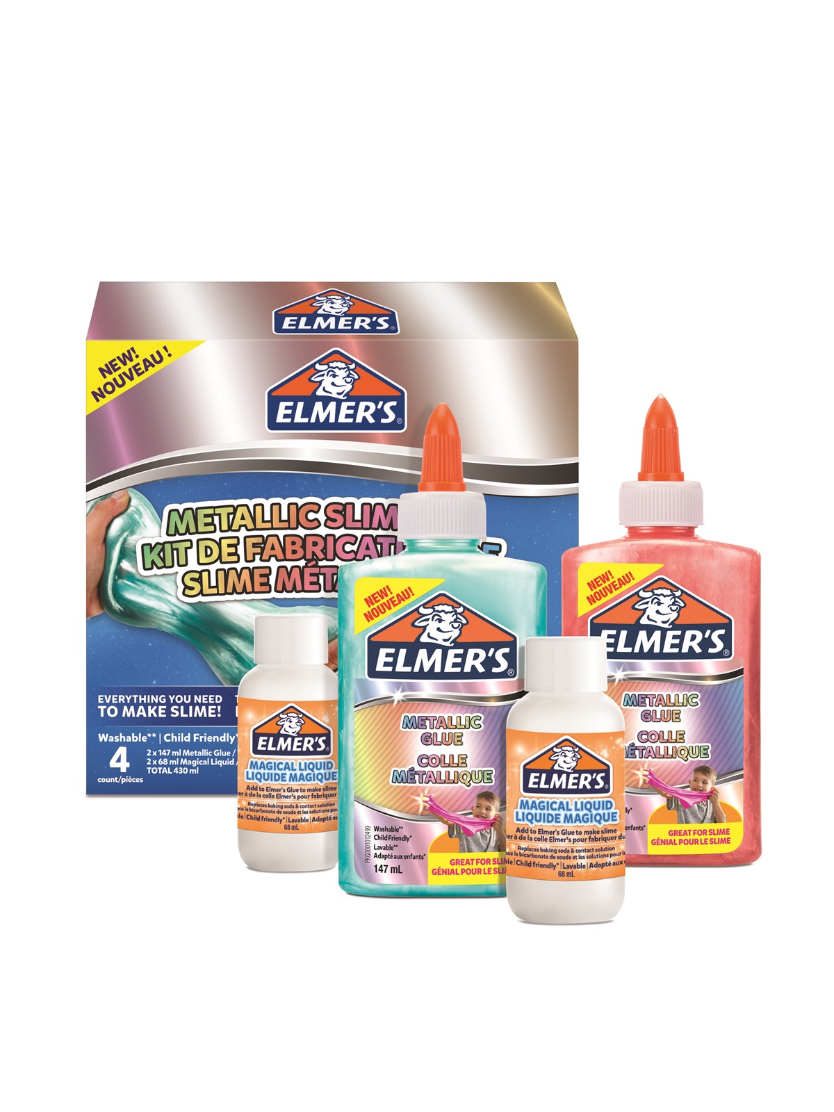 Elmer's Metallic Slime Kit | Slimsæt med metallisk pva-lim | Sæt med 4 dele