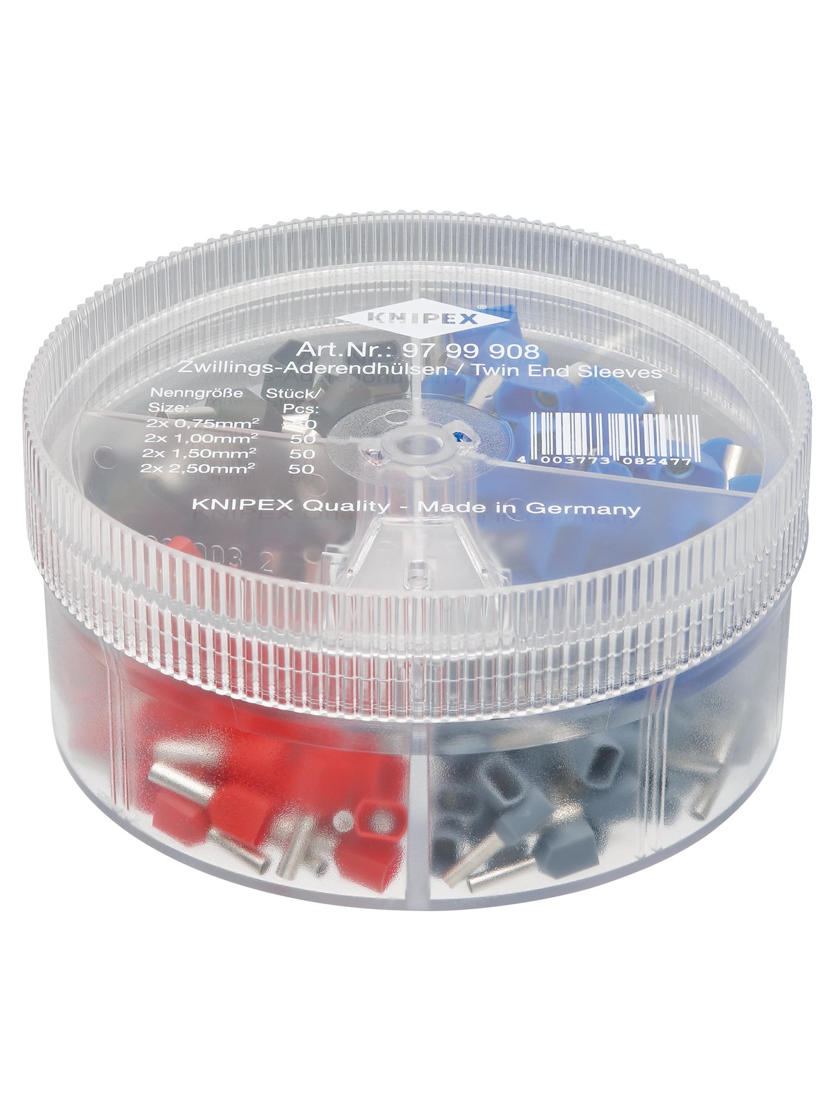 KNIPEX sortimentboks med twin-kabeltyller 2 x 0,75 / 2 x 1,0 / 2 x 1,5 / 2 x 2,5 mm2 200 dele