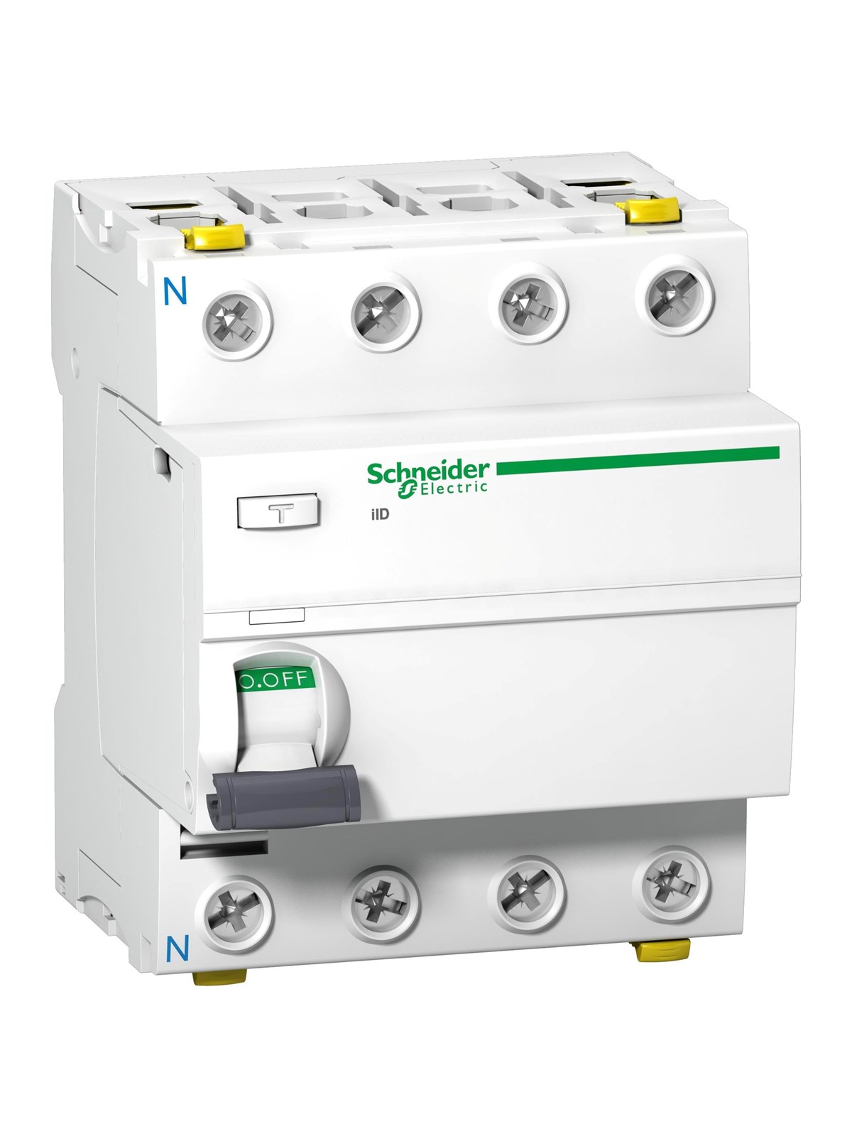 Schneider Electric Acti9 hpfi-afbryder iid, 4p 63a 30ma, kl. a, med dobbelt terminal, 72 mm