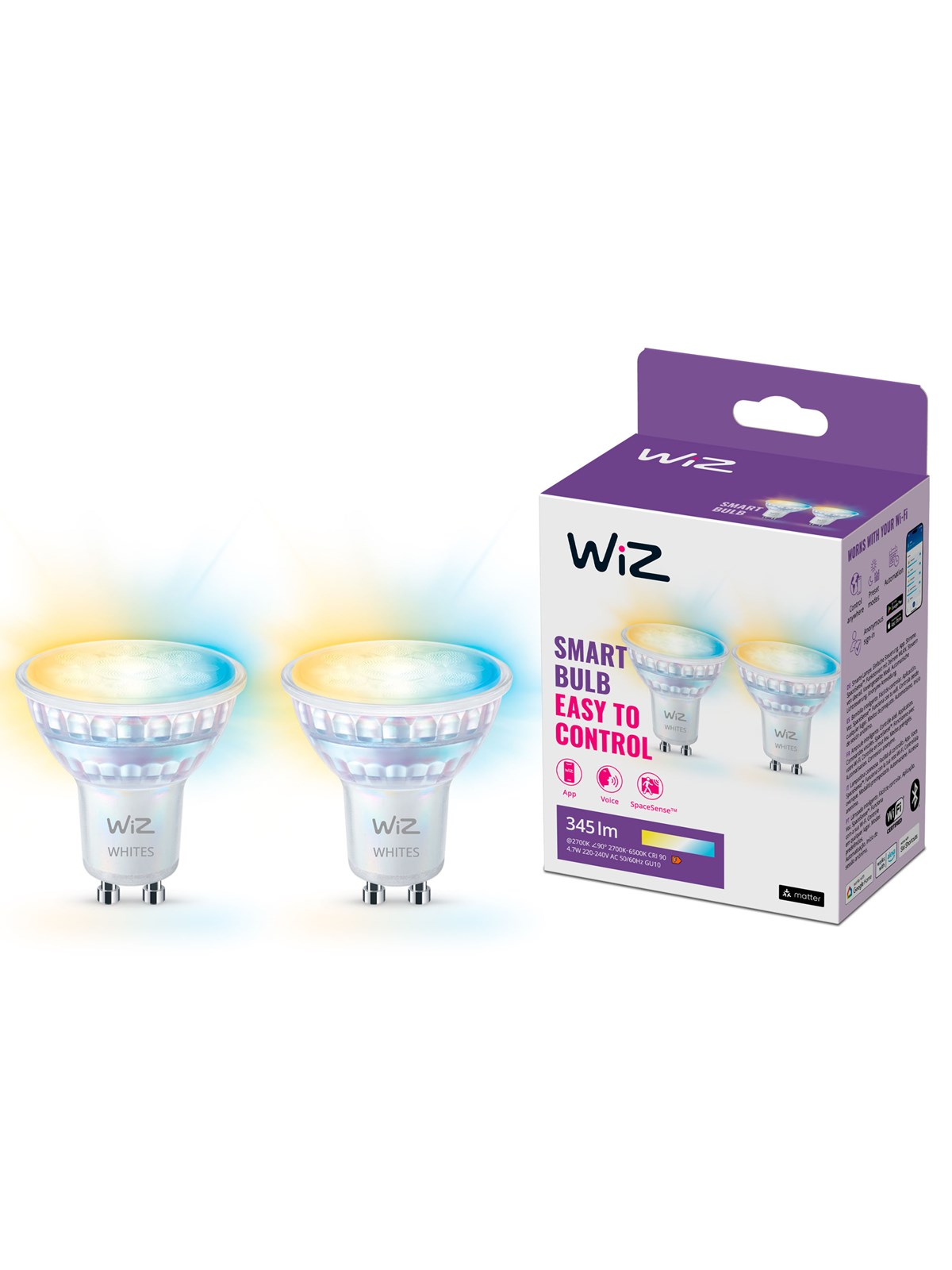 WiZ Tunable GU10 Smart Spotpære 2-pak - Dæmpbart varmt til koldt hvidt LED-lys