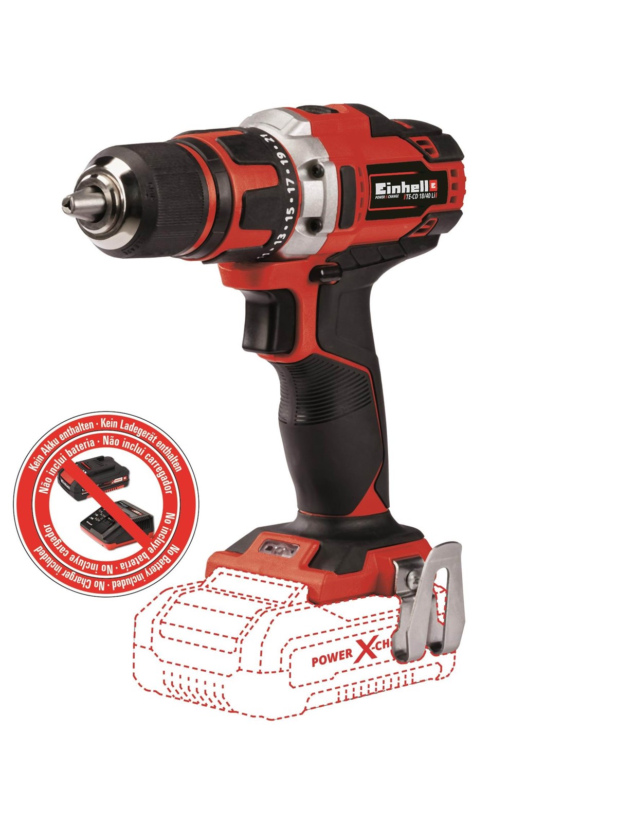 Einhell TE-CD 18/40 Li akku bore/skruemaskine 18V u/batteri og lader, Skruemaskine