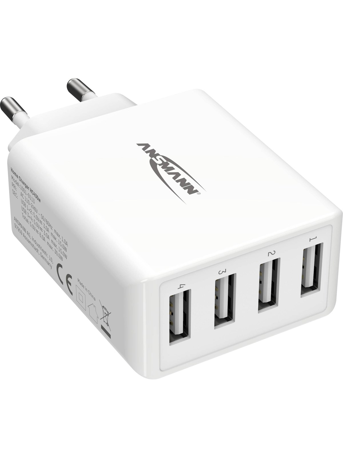 ANSMANN HOME CHARGER HC430 USB- LADER / NETDEL 4 USB-PORTE, Mobil Oplader