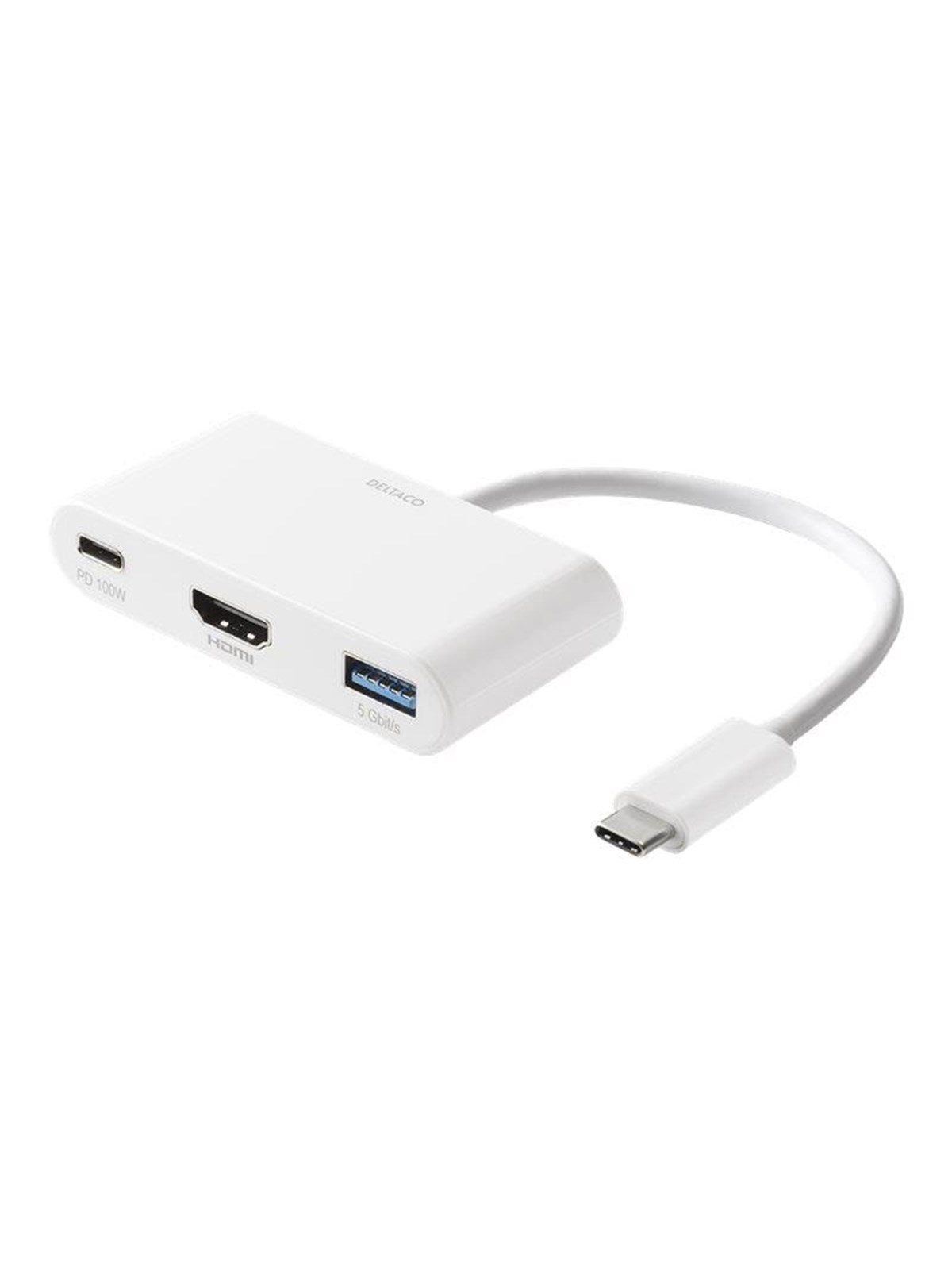 Deltaco USB-C till HDMI/USB A adapter 4K 30Hz US, Docking Station