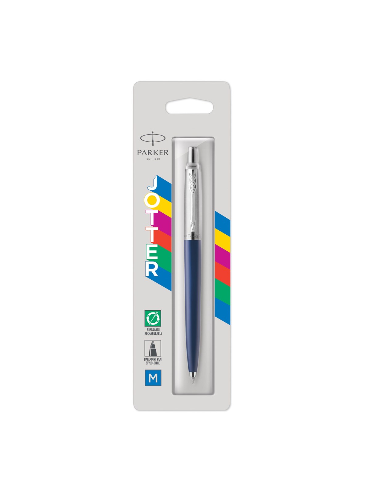 Parker Jotter Originals-kuglepen, marineblå lakering, medium spids, blå blæk, boblepakke