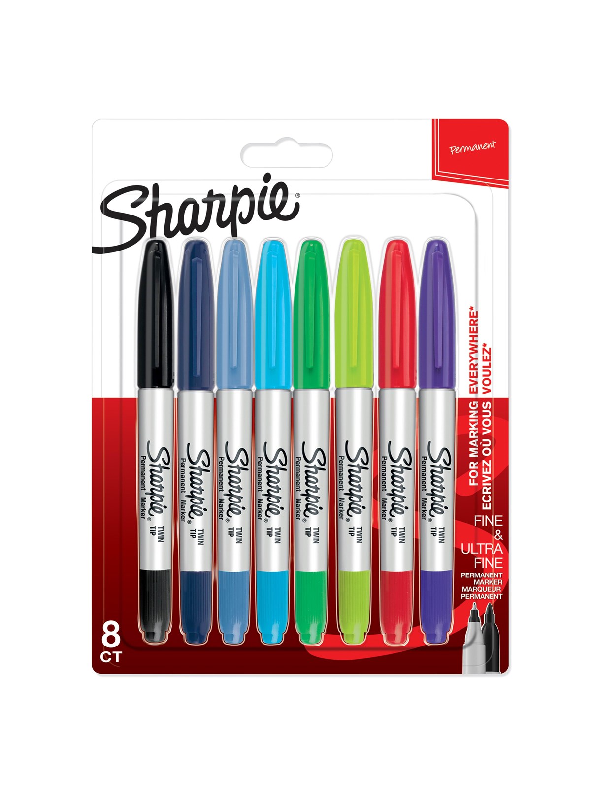 Sharpie Twin Tip Permanent Markers | Fin og meget fin spids | Forskellige farver | 8 styk