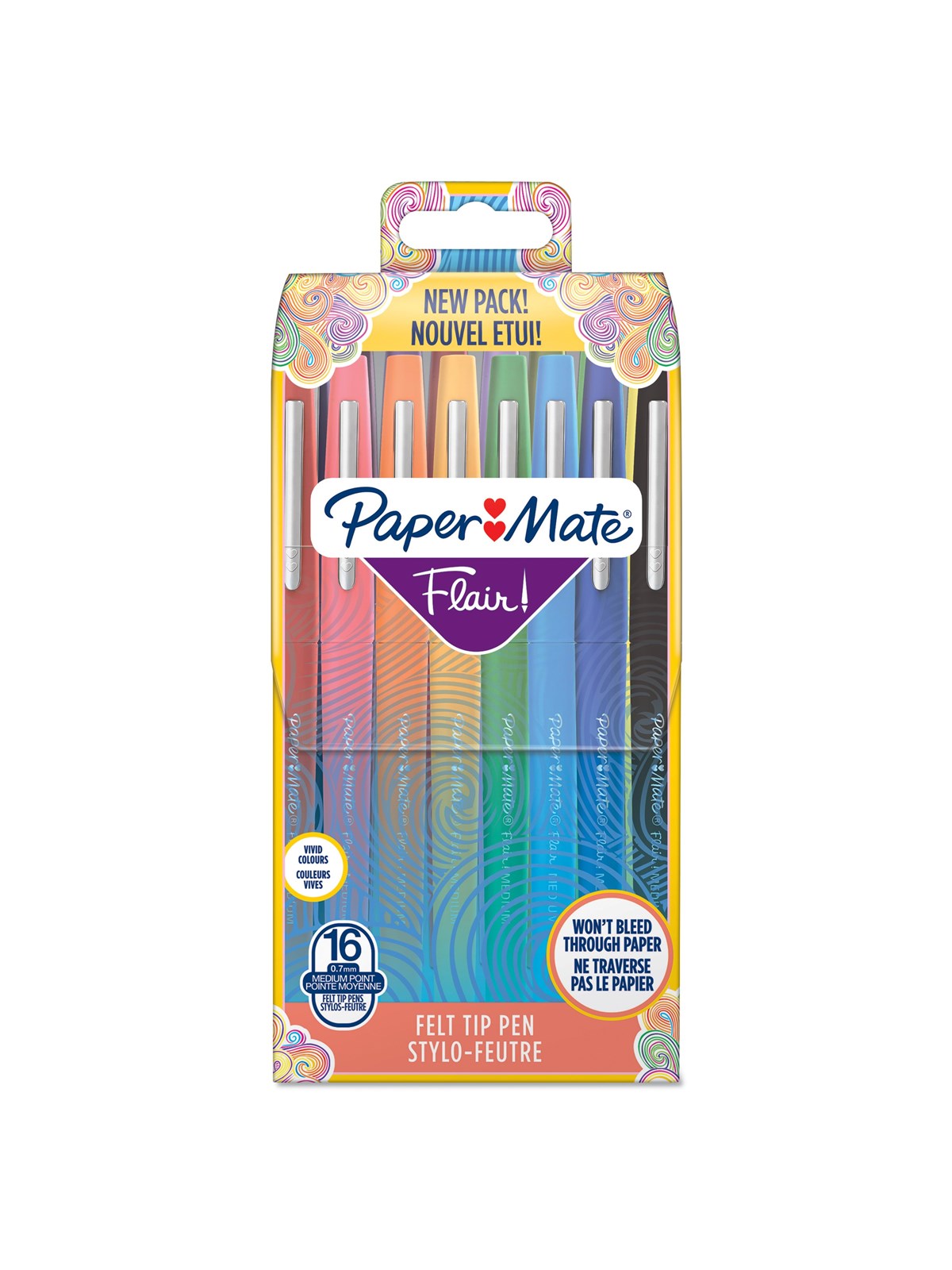 Paper Mate Flair Felt Tip Pens | Medium spids (0,7 mm) | Forskellige farver | Pose med 16 styk