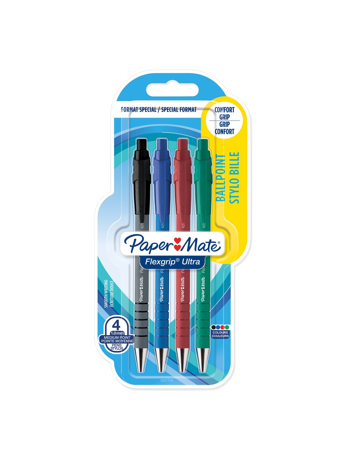 Paper Mate Flexgrip Ultra Retractable Ballpoint Pens | Medium spids (1,0 mm) | Forskellige farver | Pakke med 3+1 styk