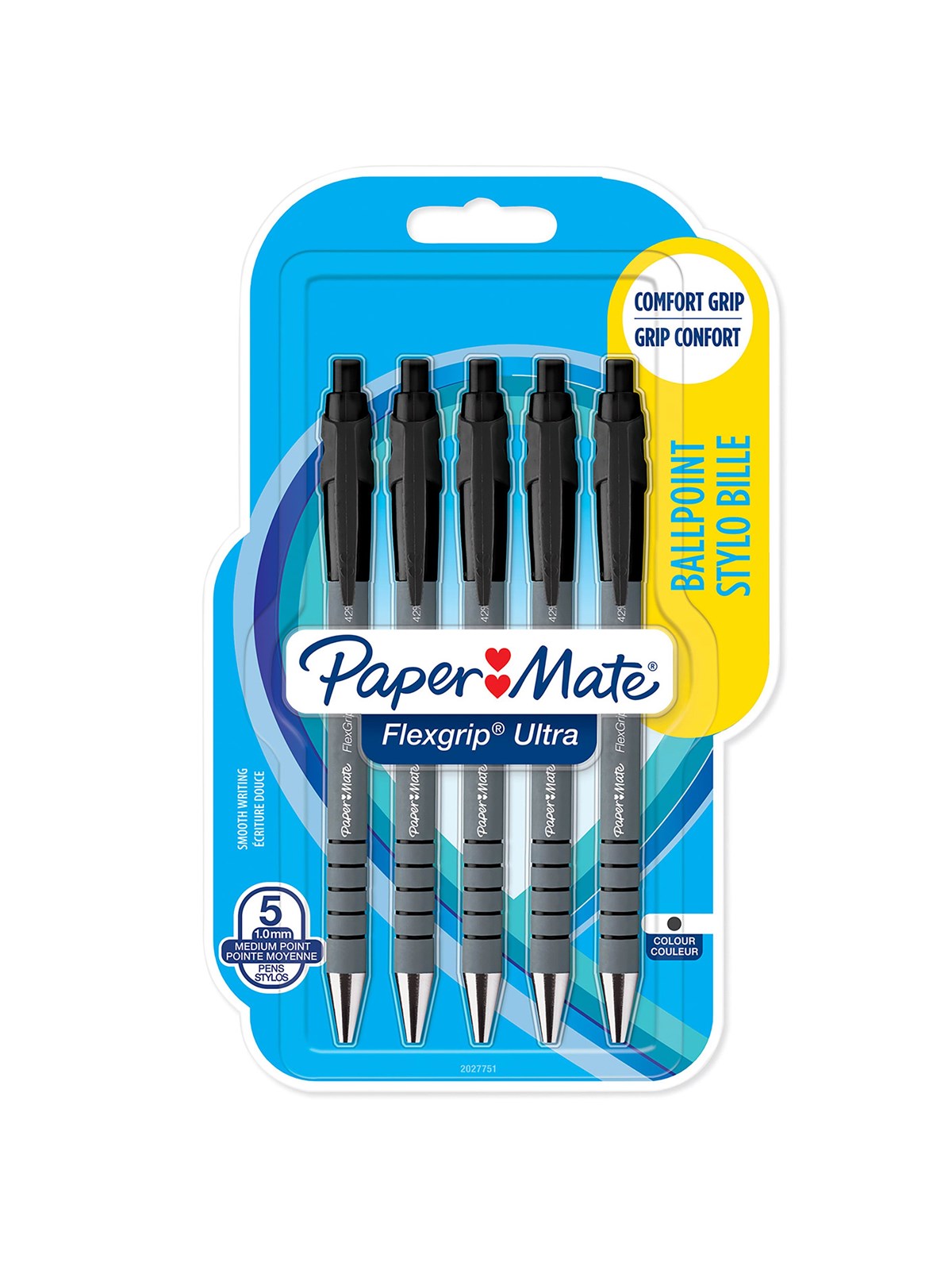 Paper Mate Flexgrip Ultra Retractable Ballpoint Pens | Medium spids (1,0 mm) | Sort | 5 styk