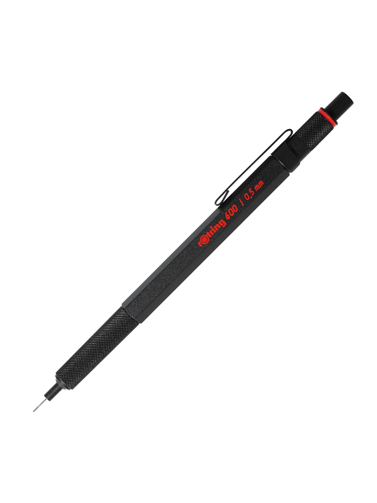 Rotring rOtring 600 mekanisk blyant | 0,5 mm | Sort blyant til kropsfremdrift i metal | Skridsikkert knurled greb & sekskantet tønde
