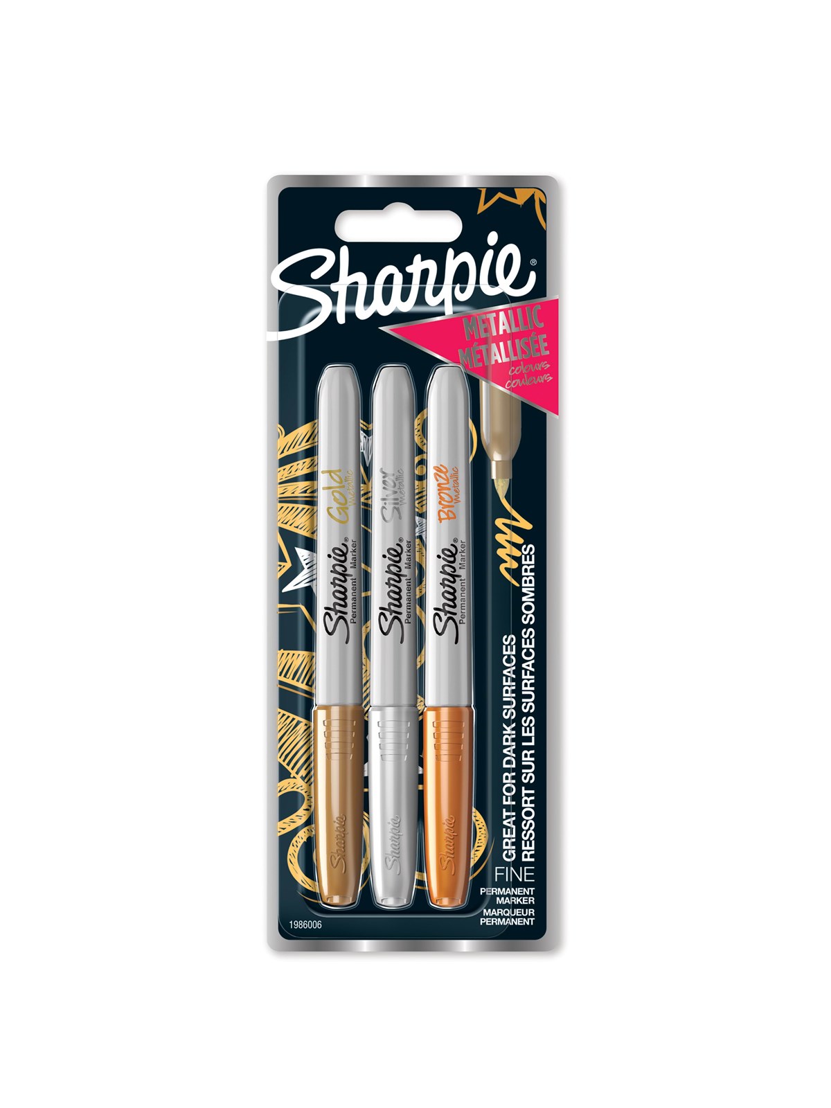 Sharpie Permanent Markers | Fin spids | Forskellige metalliske farver | 3 styk