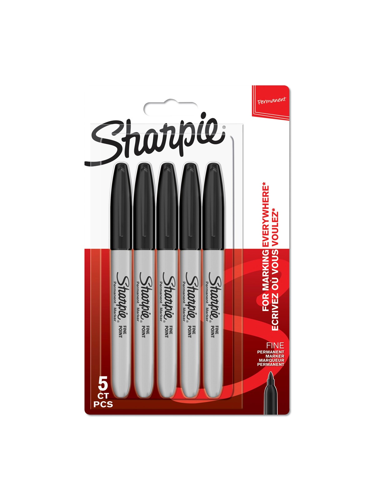 Sharpie Permanent Markers | Fin spids | Sort | 5 styk, Tegneværktøj