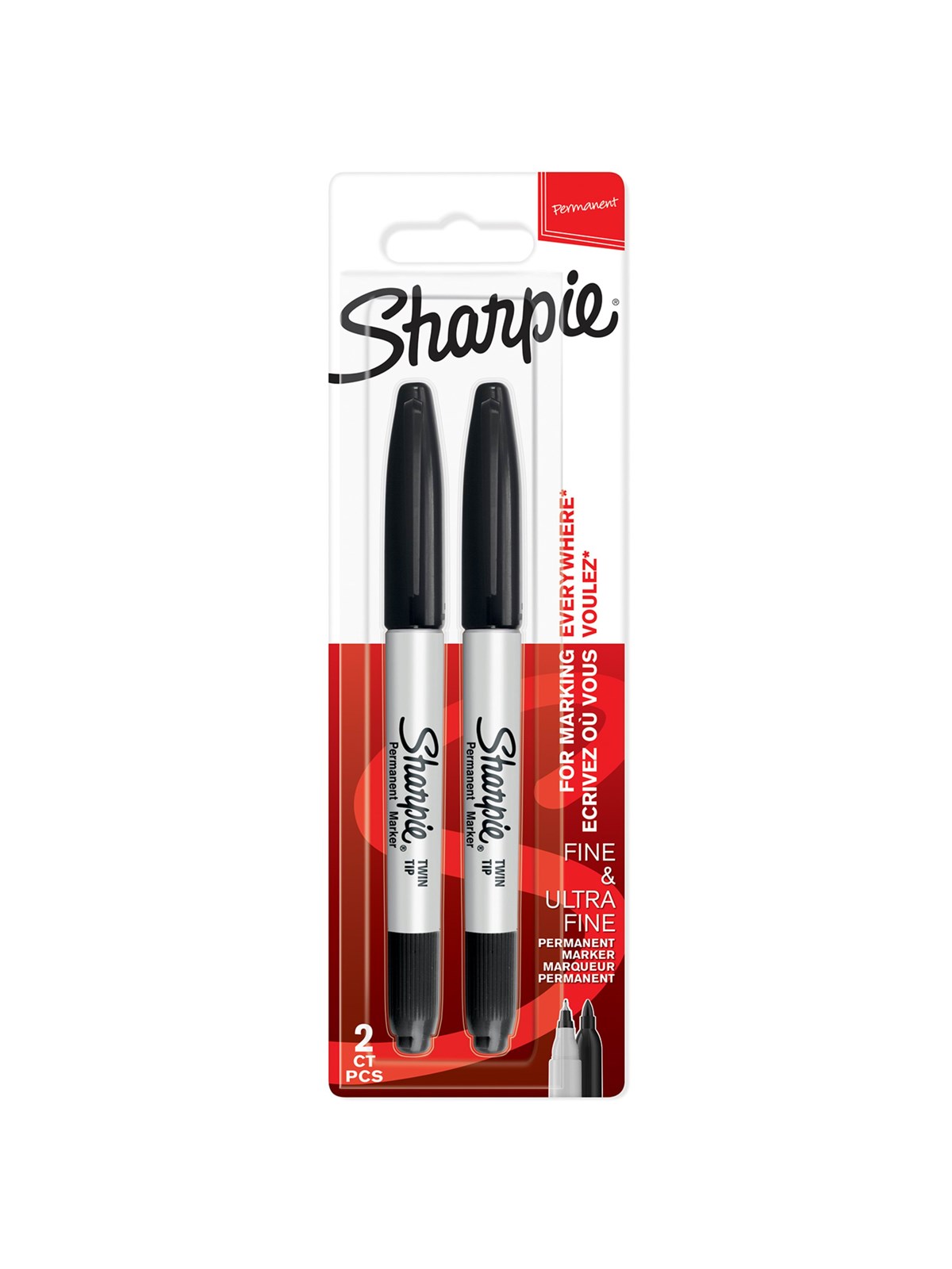 Sharpie Twin Tip Permanent Markers | Fin og meget fin spids | Sort | 2 styk