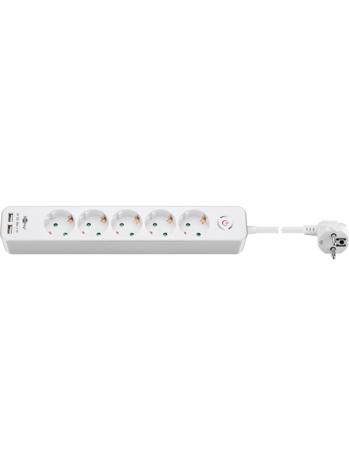 Pro 5-way w/switch - 2xUSB ports - Hvid - 1.5 m, Strømkabel