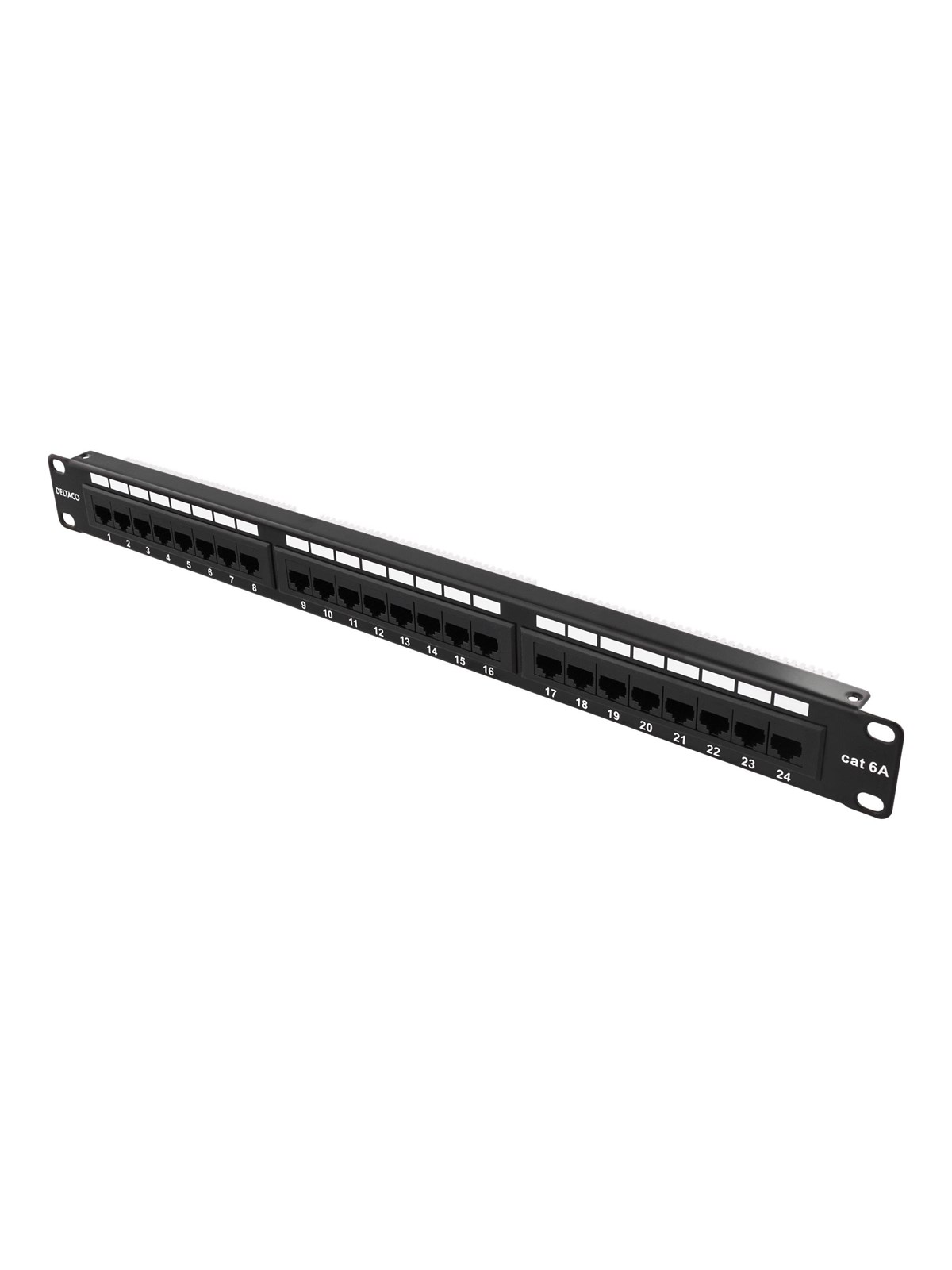 Deltaco 19" patch panel 24xRJ45 Cat6a UTP 10Gb, Netværkstilbehør