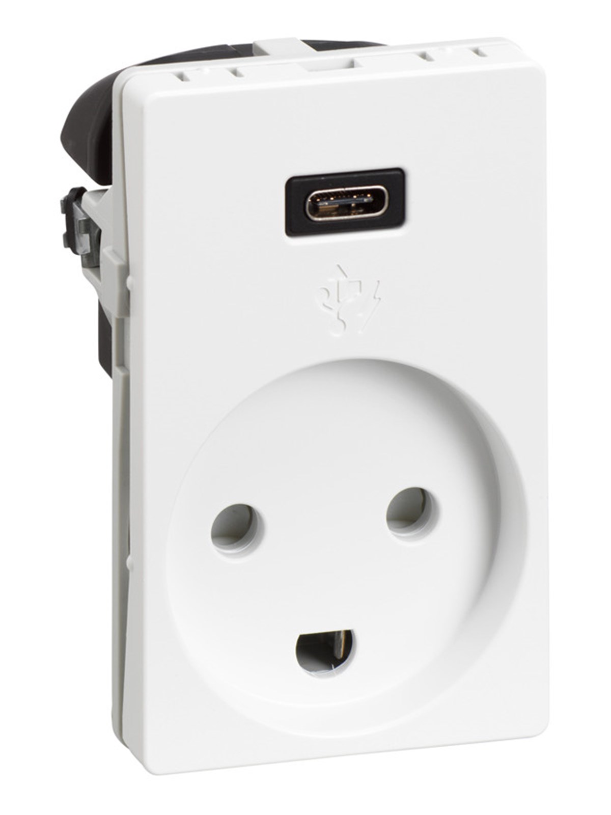 LK stikkontakt med jord og 5V USB C lader 1½ modul 13A, hvid, Lauritz Knudsen