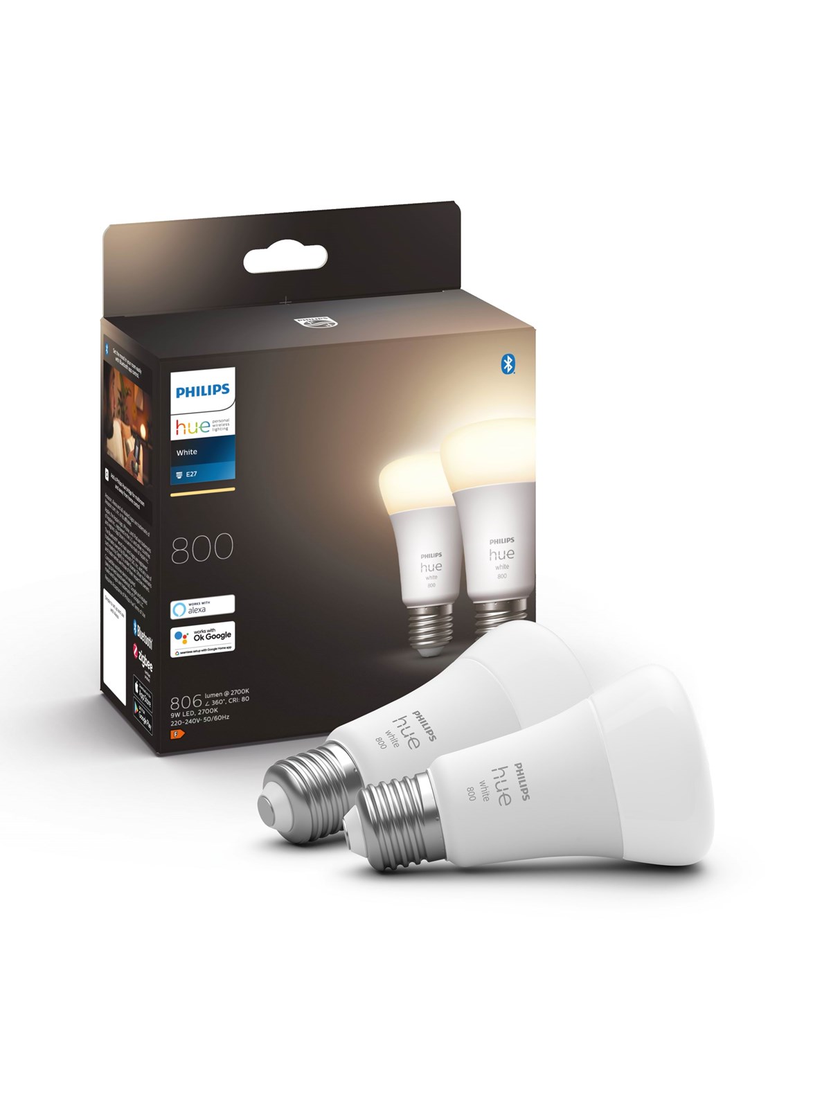 Philips Hue White A60 E27 806 Lumen - 2-Pak, Smart Home