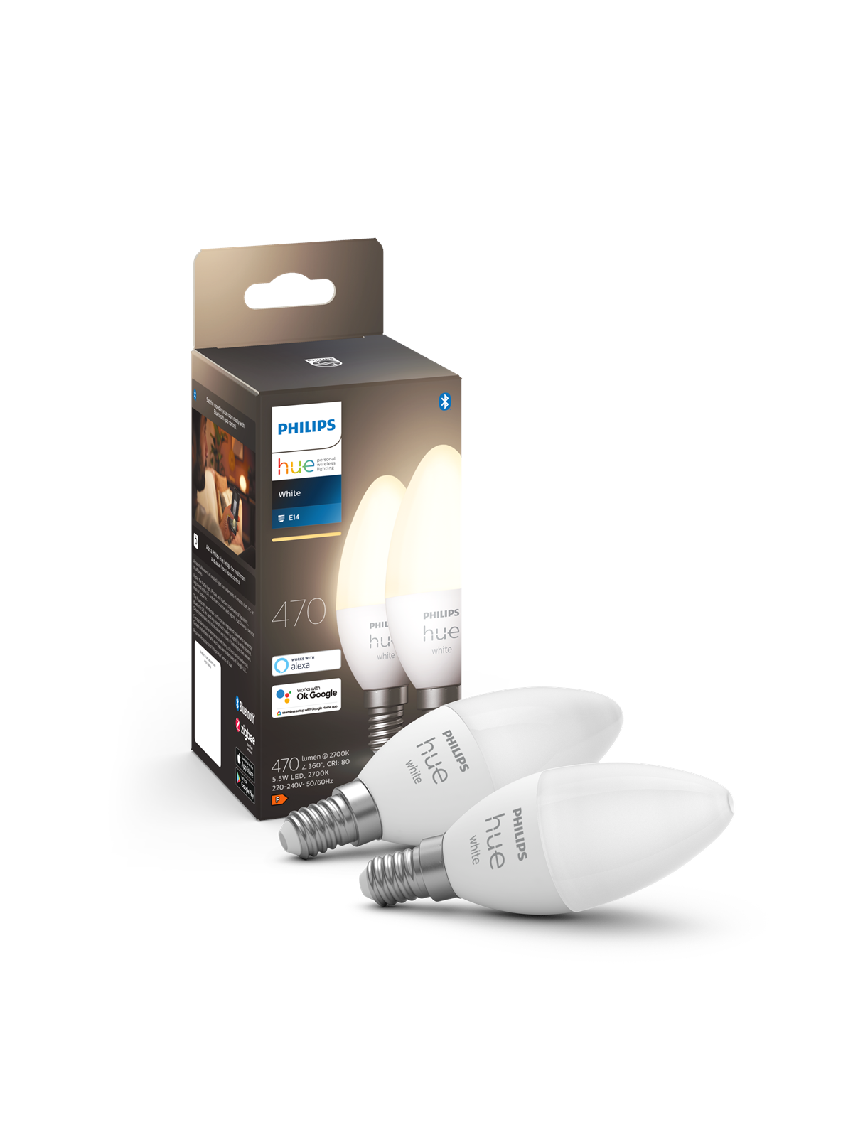 Philips Hue White E14 B39 Kertepære - 2-Pak, Smart Home