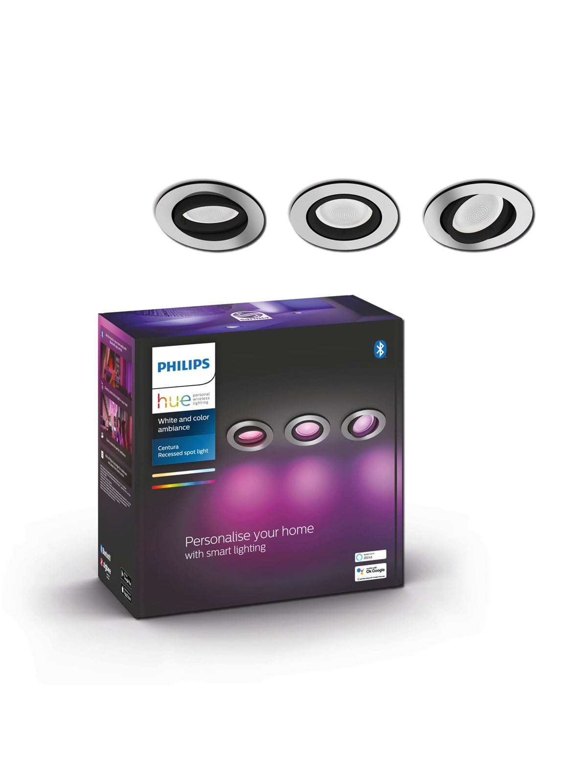 Philips Hue Centura Indbygningsspot Rund - Aluminium - 3-Pak, Smart Home